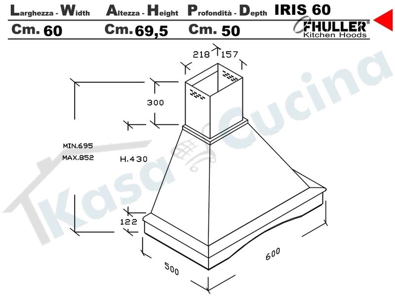 Cappa Parete Rustica IRIS 60 Legno Frassino o Tiglio Grezzo + MOTORE 420 m³/h