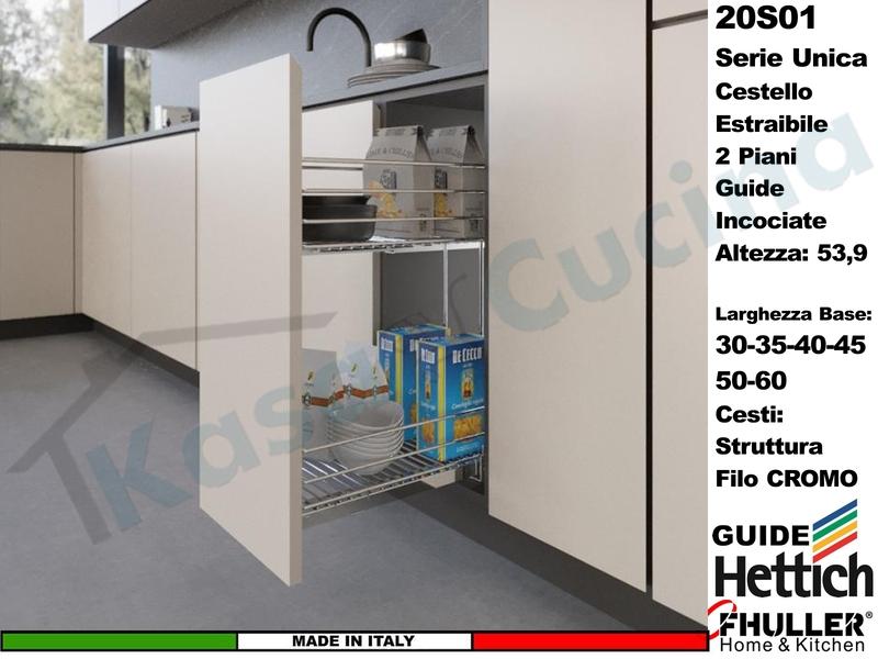 Carello Cestello Estraibile FHULLER 20S01/45 Guide HETTICH Base 30-35-40-45-50-60 Prof.45 Cromo