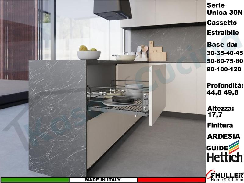 Cassetto Cestone Estraibile Ardesia Serie UNICA Guide HETTICH da 30/120 Profond.45