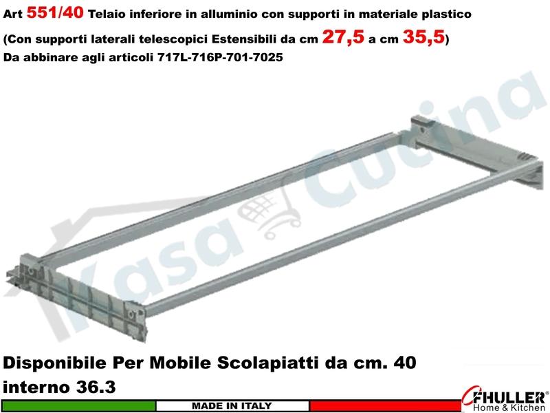 Telaio Alluminio Scolapiatti FHULLER 551 da 40 Interno 36,4 Estensibile da 27 a 35