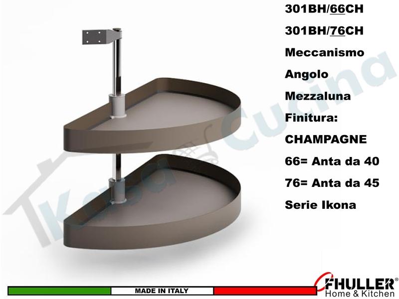 Kit 2 Cestelli Mezzaluna Girevoli x Base Min.100X60 Per Anta 40 Champagne