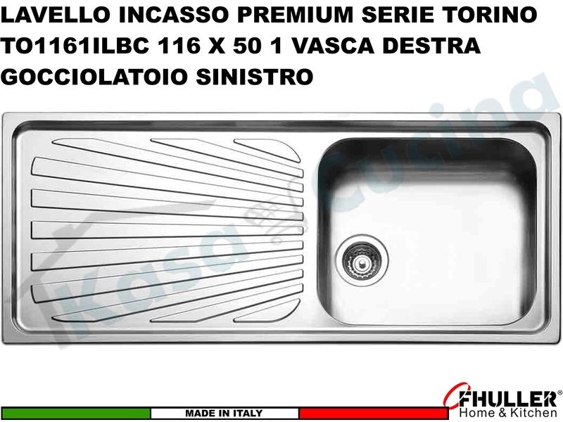 Lavello Apell Torino Acciaio Spazzolato 116X50 1 Vasca DX e Gocciolatoio SX