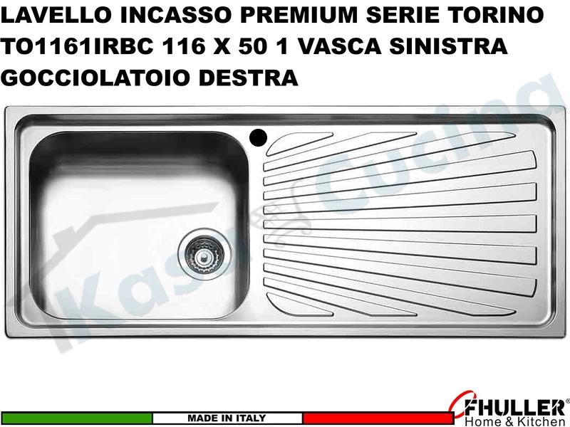 Lavello Apell Torino Acciaio Spazzolato 116X50 1 Vasca SX e Gocciolatoio.DX