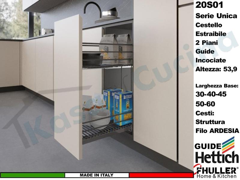 Carello Cestello Estraibile FHULLER 20S01/45 Guide HETTICH Base 30-40-45-50-60 Prof.45 Ardesia