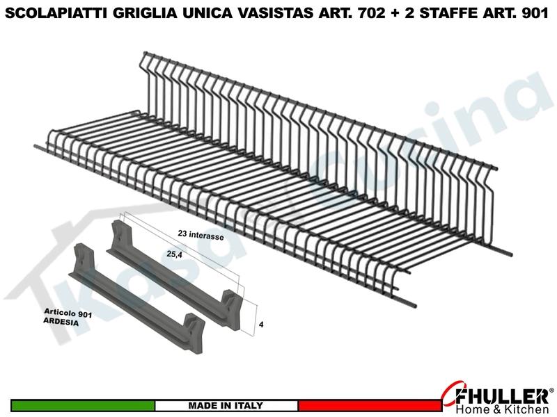 Scolapiatti VASISTAS Griglia Unica ARDESIA 702 Pensile 75 Interno 70,5 + 2 Staffe 901
