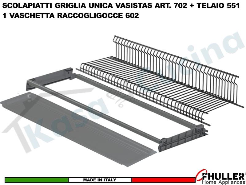 Scolapiatti VASISTAS Griglia Unica ARDESIA 702 Pensile 75 Interno 70,5 + Vaschetta + Telaio