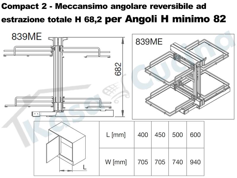 Compact 2 ELLITE 839ME/40 Angolo Base 100X60 Estrazione Totale Reversible+Cesti 1839E Scegli Colori