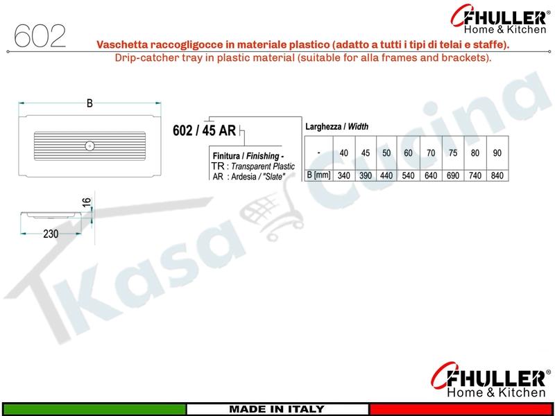 Scolapiatti VASISTAS Griglia Unica INOX 702 Pensile 75 Interno 70,5 + 2 Staffe 901 + Vaschetta 602