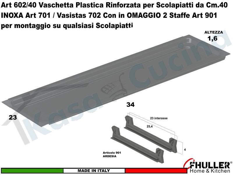 Vaschetta Raccogligocce ARDESIA INOXA 602/40AR Per Scolapiatti da 40 + 2 901