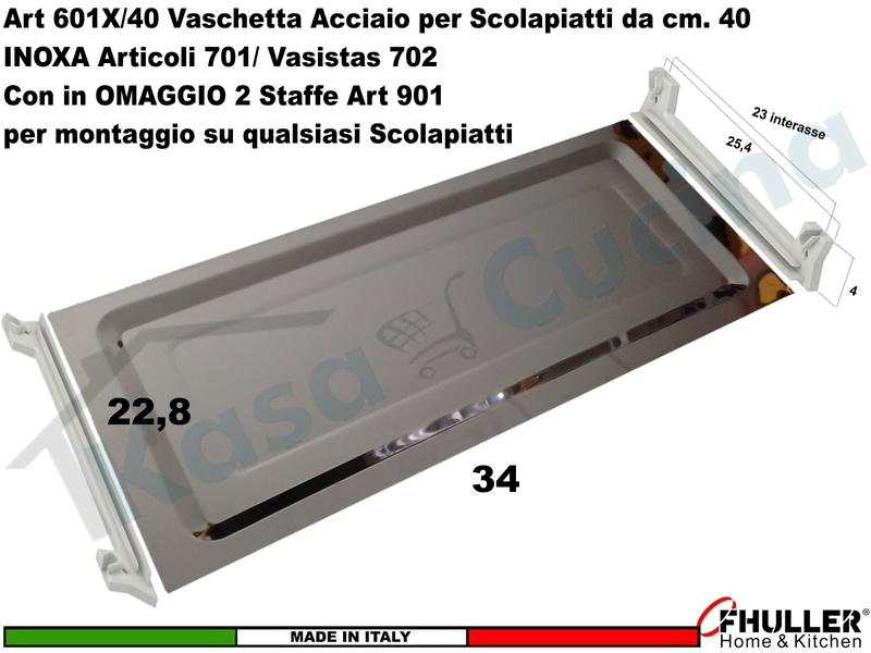 Vaschetta Raccogligocce Acciaio INOXA 601X/40 per scolapiatti 701/702 + 2 Staffe