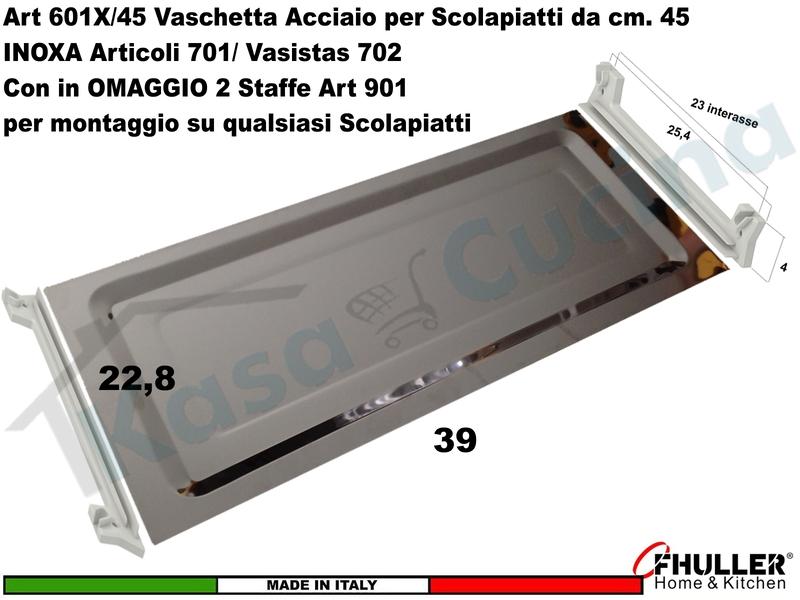 Vaschetta Raccogligocce Acciaio INOXA 601X/45 per Scolapiatti 701/702 + 2 Staffe