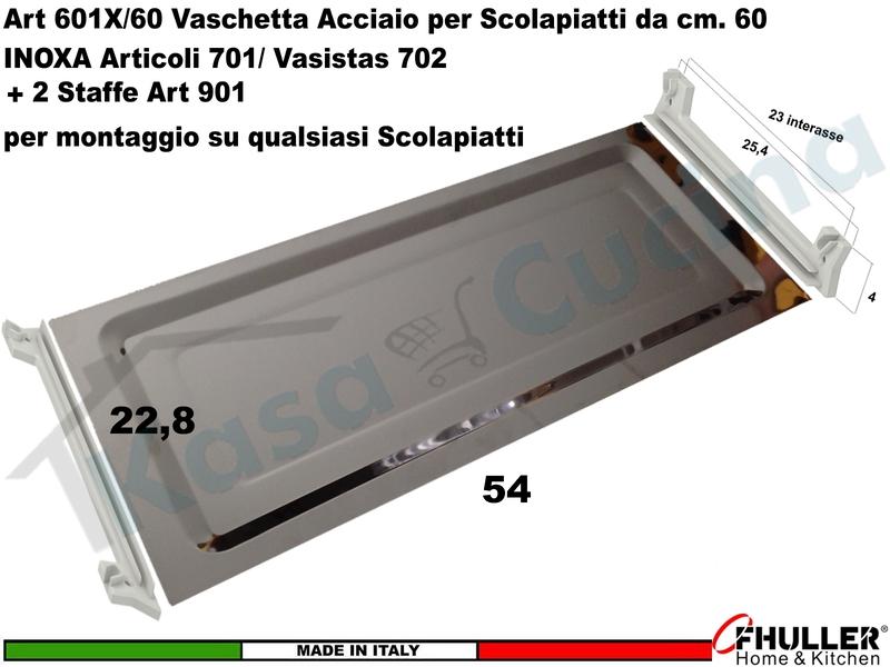 Vaschetta Raccogligocce Acciaio INOXA 601X/60 per Scolapiatti 701/702 + 2 Staffe