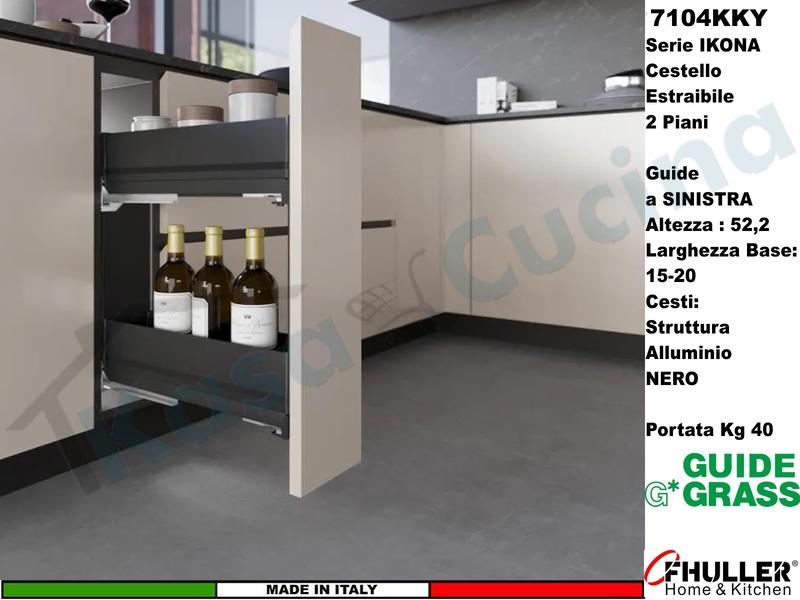 Carello Jolly Estraibile INOXA IKONA 7104KY/15PN Base 15 Guide Grass NERO