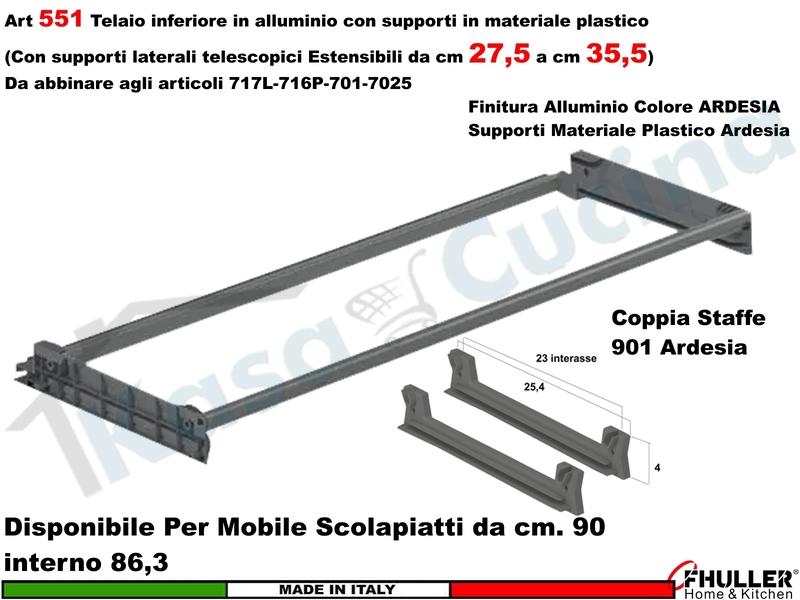 Telaio Alluminio ARDESIA 551/90AXP1 Scolapiatti 90 Interno 86,3 Estensibile 27/35