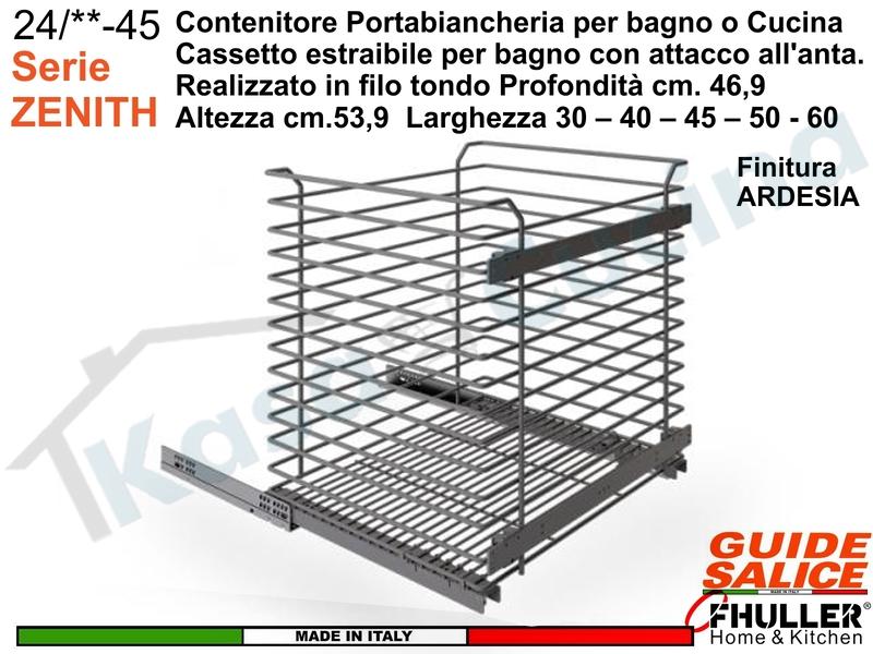 Carello FHULLER Portabiancheria Con Attacco All'Anta ZENITH Guide SALICE da 30-40-45-50-60 Ardesia