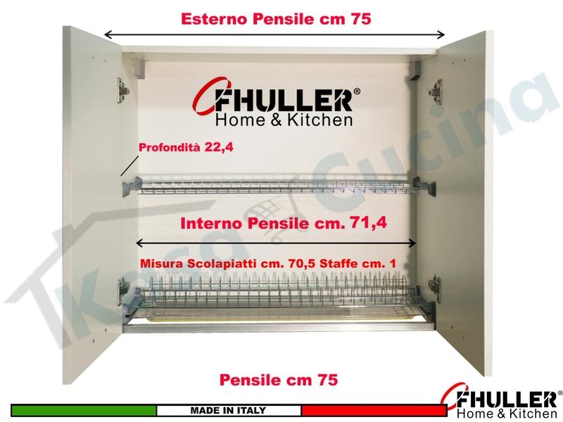 Scolapiatti INOXA-FHULLER Grigio Incasso Pensile 75 Interno 70,5 + Staffe + Vaschetta