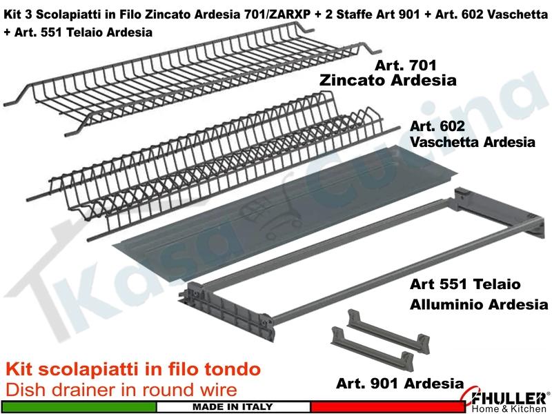 Scolapiatti INOXA-FHULLER Ardesia Incasso Pensile 40 Interno 35,6 +Staffe+Vaschetta+Telaio