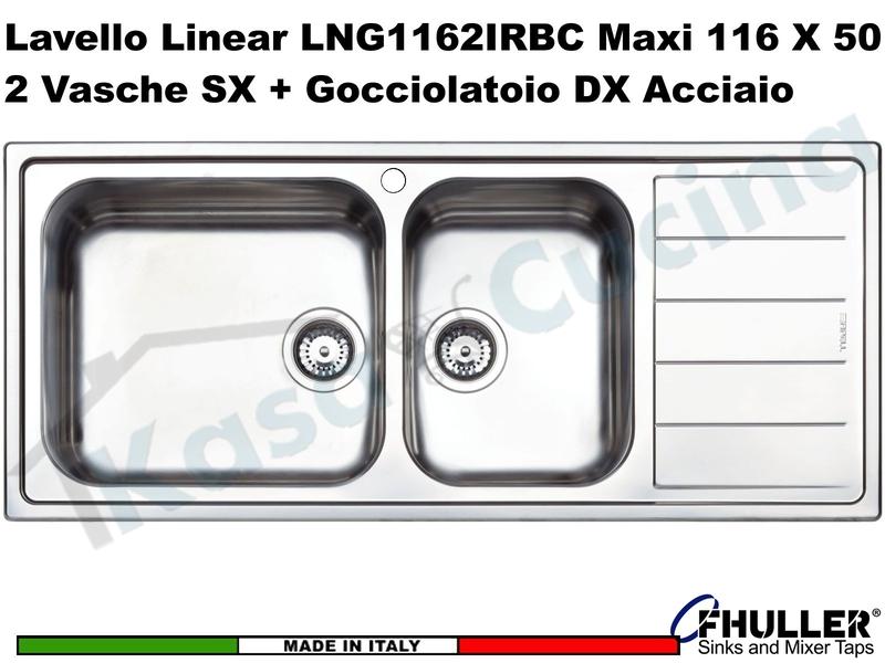 Lavello da Incasso Linear cm.116x50 in Acciaio Inox 2 Vasche Sinistra