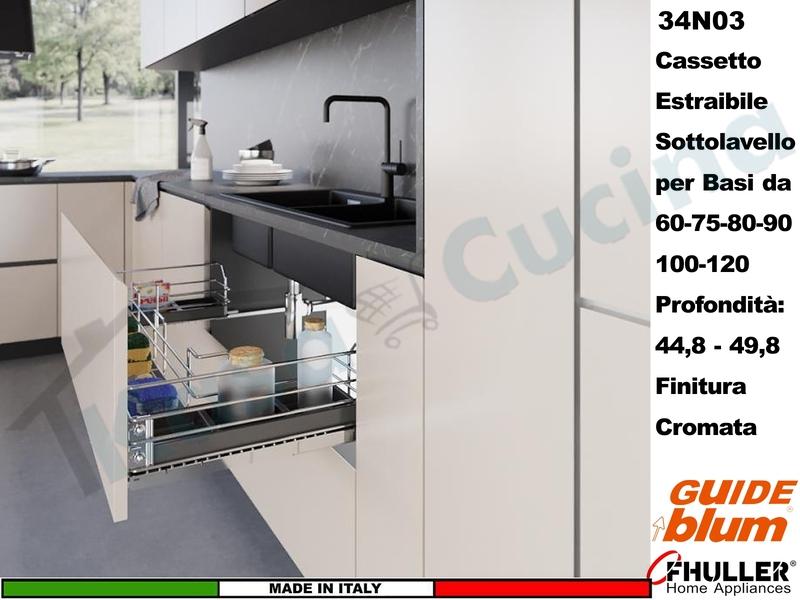 Cassetto Estraibile Sottolavello 34N03/60-45PCR FHULLER Guide BLUM Prof.45 Cromo