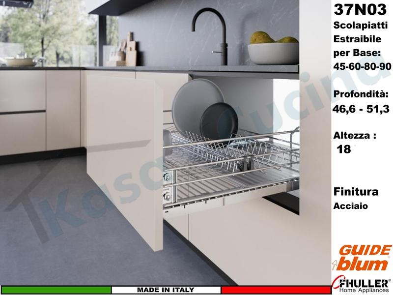Scolapiatti INOXA-FHULLER Base 45 Estraibile 37N01/45-Guide BLUM Prof.46.5
