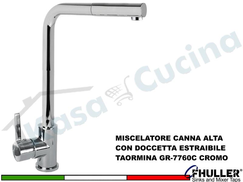 FHULLER Miscelatore Cucina con Doccetta Estraibile TAORMINAGR-7760C Canna Alta Cromo