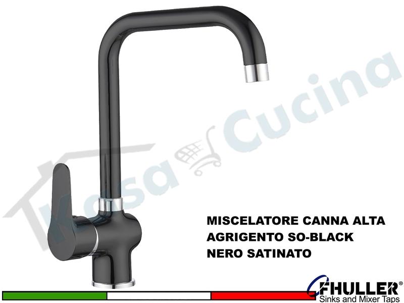 FHULLER Rubinetto Miscelatore Cucina AGRIGENTO SO-BLACK SORRENTO Canna Alta Nero Satinato