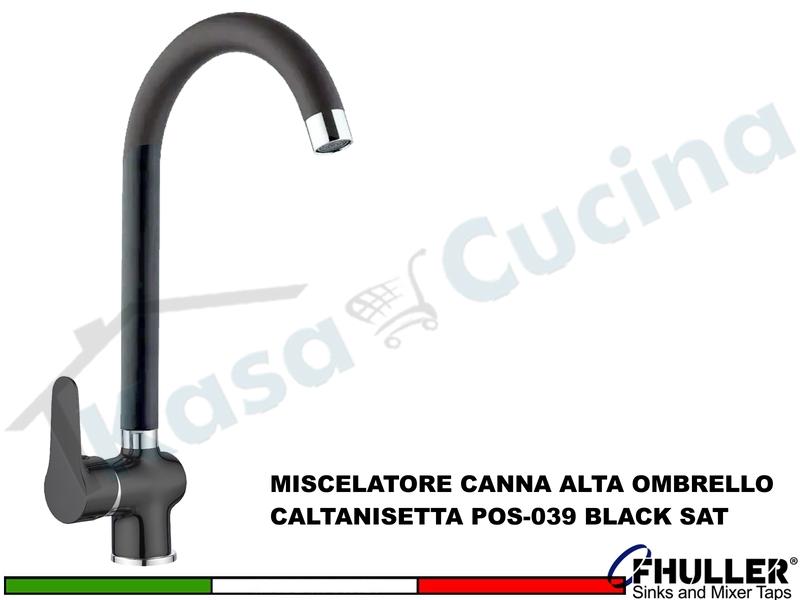 FHULLER Rubinetto Miscelatore Cucina CALTANISETTA POS-039 Canna Alta Nero Satinato