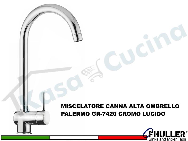 FHULLER Rubinetto Miscelatore Cucina PALERMO GR 7420 PRAIANO Canna Alta 40 cm Cromo
