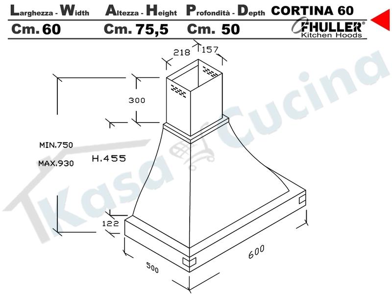 Cappa FHULLER Parete Rustica Cortina 60 Legno Frassino o Tiglio Grezzo Motore 420