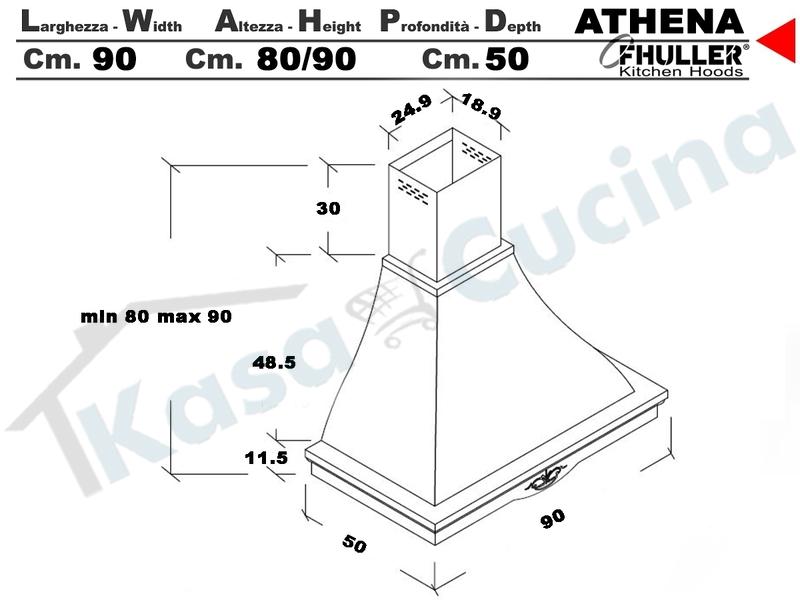 Cappa FHULLER Parete Rustica Athena 90 Legno Frassino/Tiglio Grezzo + MOTORE