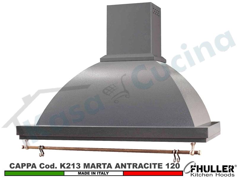 Cappa FHULLER Parete Rustica Marta 120 Vernice ANTRACITE con Tubo Rame Motore 420 M³/h