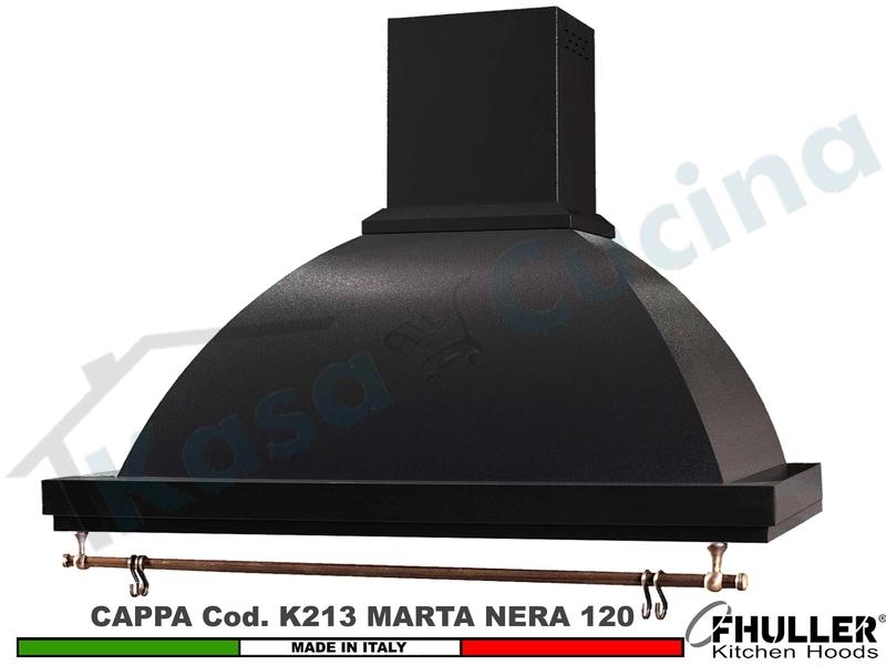 Cappa FHULLER Parete Rustica Marta 120 Vernice NERA Con Tubo Rame Motore 420 M³/h