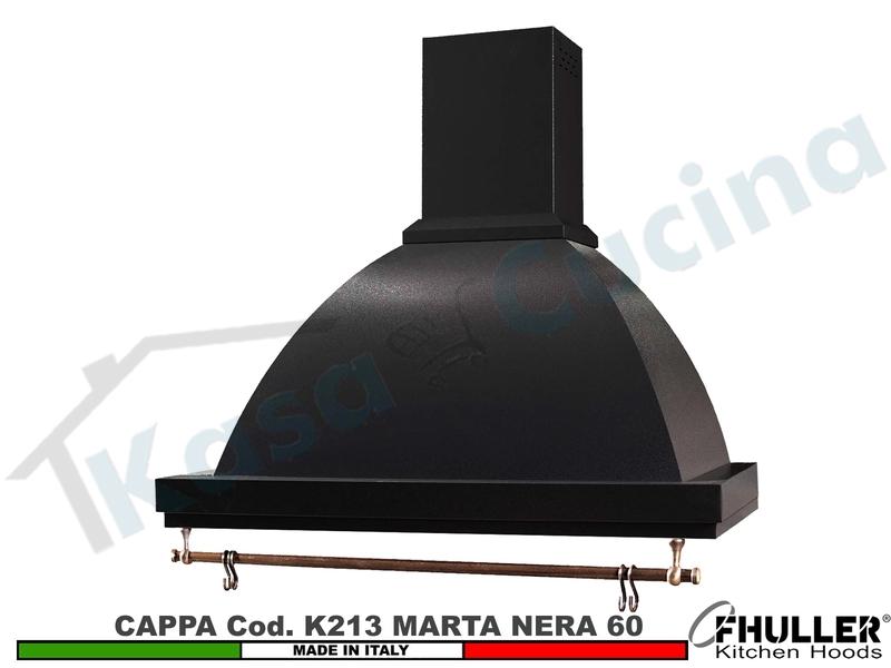 Cappa FHULLER Parete Rustica Marta 60 Verniciata NERA Con Tubo Rame Motore 420