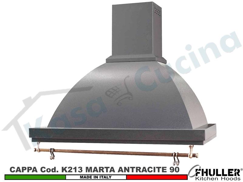 Cappa FHULLER Parete Rustica Marta 90 Verniciata ANTRACITE con Tubo Rame Motore 420 M³/h