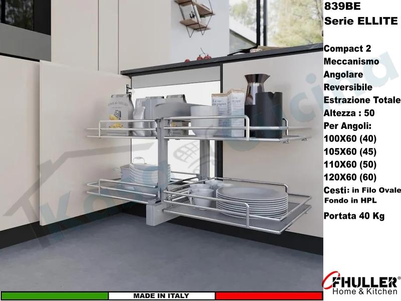 Compact 2 FHULLER ELLITE 839BE/40 Angolo 100X60 Anta 40 Reversible+Cesti 1839E Scegli Colori