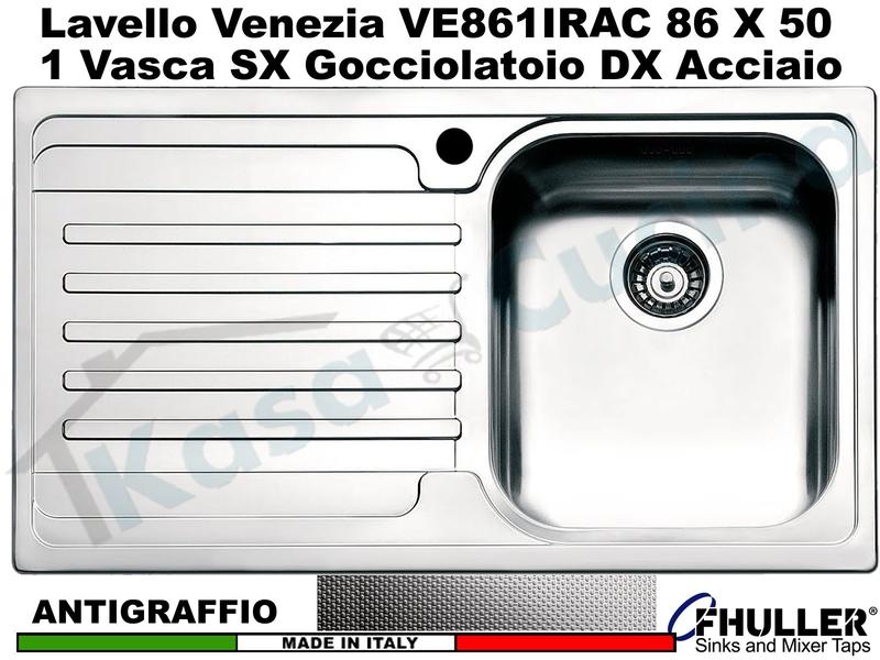 Lavello APELL-FHULLER Venezia Acciaio Antigraffio 86 X 50 1 Vasca DX e Gocc. SX