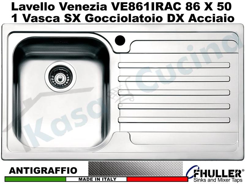Lavello APELL-FHULLER Venezia Acciaio Antigraffio 86 X 50 1 Vasca SX e Gocc. DX