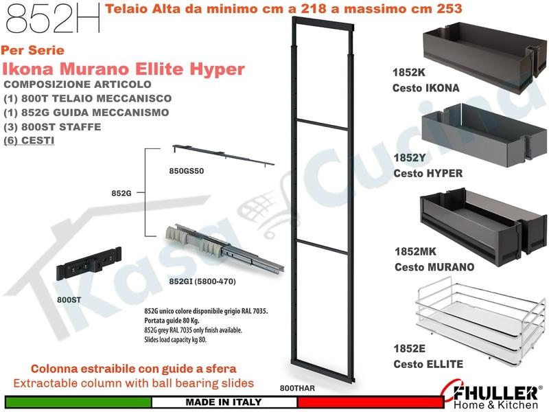 Colonna Estraibile ELLITE 852HE Min 218 Max 253 Larg.20 Ardesia + 5 Cesti AR