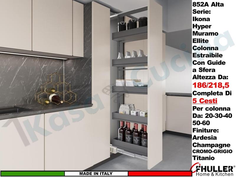 Colonna Estraibile ELLITE 852AE Min 186 Max 218,5 Larg.20 Ardesia + 5 Cesti Titanio