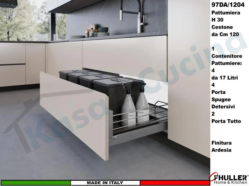 Set 4 Pattumiera Incasso Inoxa 97DA/1204 H 30 X Differenziata Rifiuti X Base 120