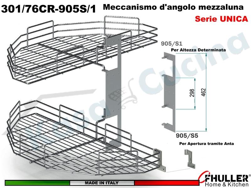 FHULLER 301/76 2 Cestelli Mezzaluna Girevole Anta 45 + 1 Staffa + Aggancio CROMO