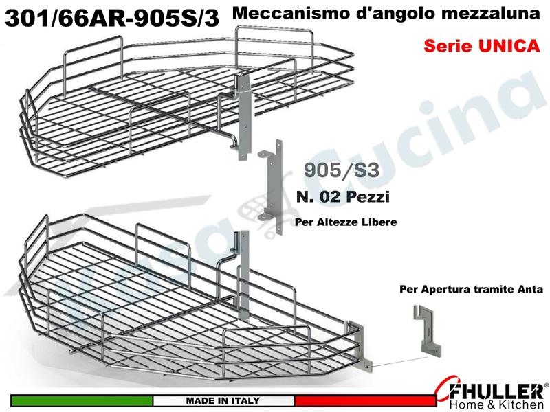 FHULLER 301/76 2 Cestelli Mezzaluna Girevoli Anta 45 +2 Staffe +Aggancio ARDESIA