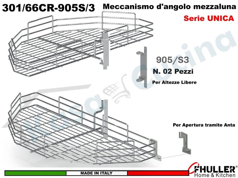 FHULLER 301/76 2 Cestelli Mezzaluna Girevoli Anta 45 + 2 Staffe + Aggancio CROMO