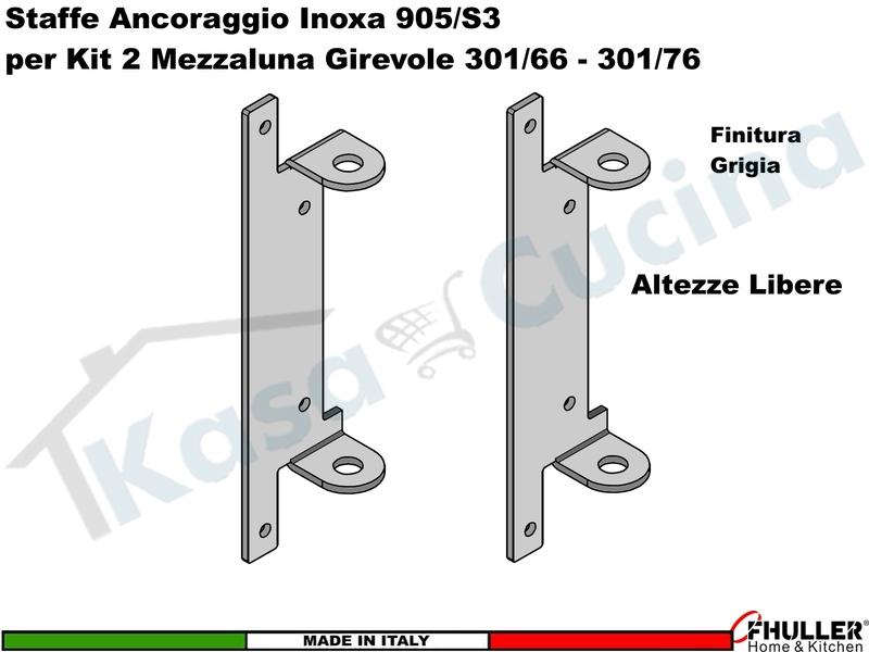 Staffe Ancoraggio Libero Inoxa 905S/3 per Kit 2 Mezzeluna Girevoli 301/66 - 301/76