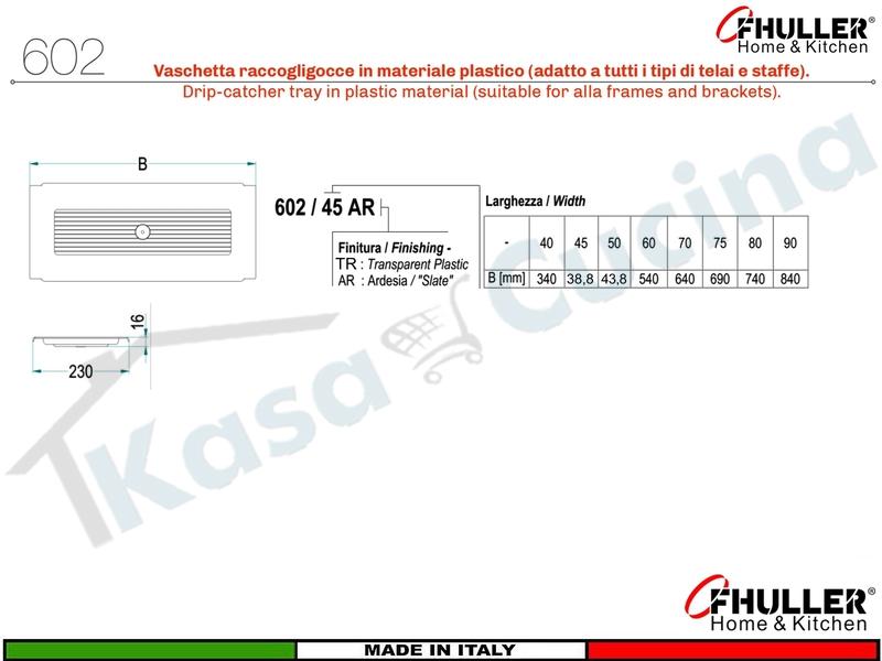 Vaschetta Raccogligocce FHULLER Trasparente 602 Scolapiatti da 75 Interno 69