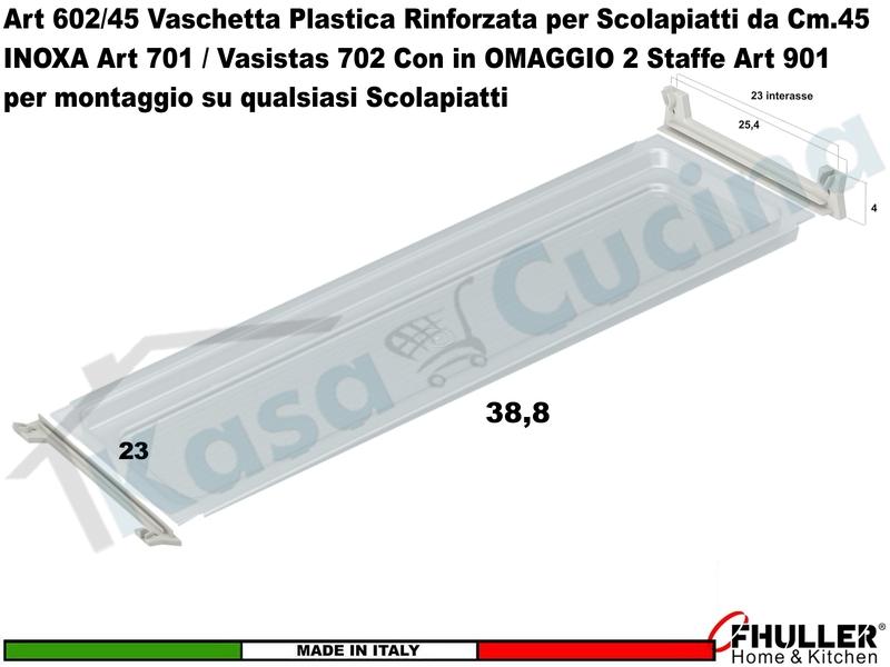 Vaschetta Raccogligocce Trasparente INOXA 602/45T Per Scolapiatti da 45 + Staffe