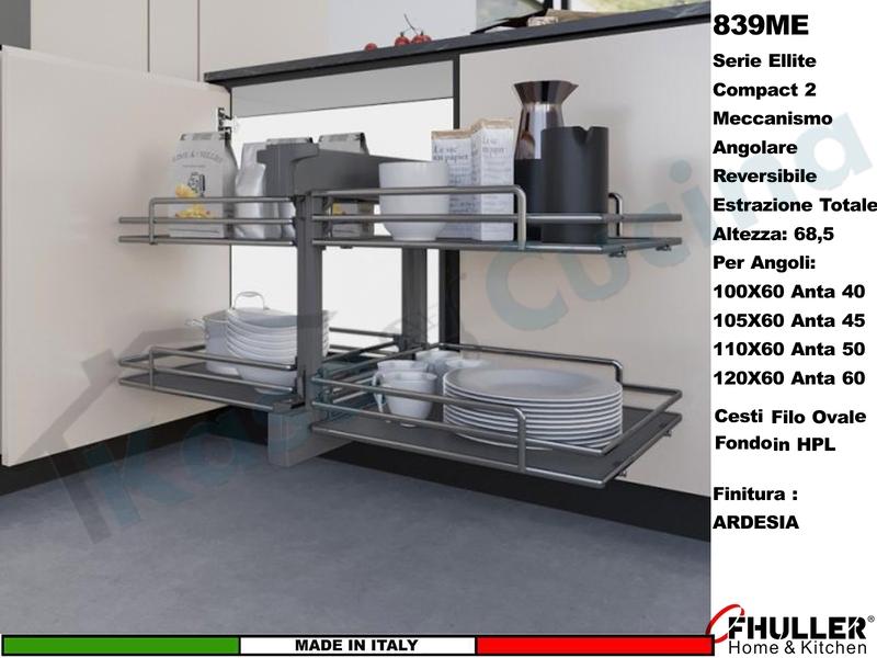 Compact 2 ELLITE 839ME/40 Angolo Base 100X60 Estrazione Totale Reversible+Cesti 1839E Scegli Colori