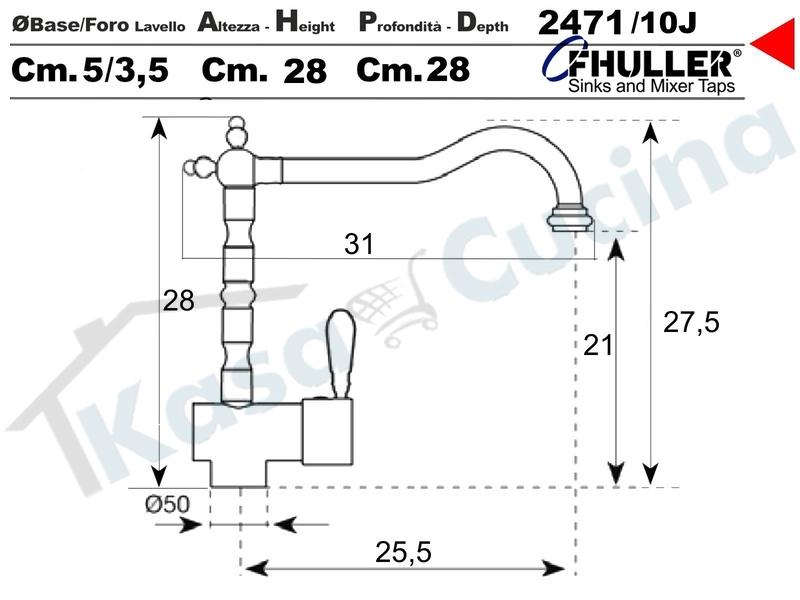 FHULLER 2471/10J Rubinetto Miscelatore Argo Macao Rustico Monocomando Vecchio Ottone