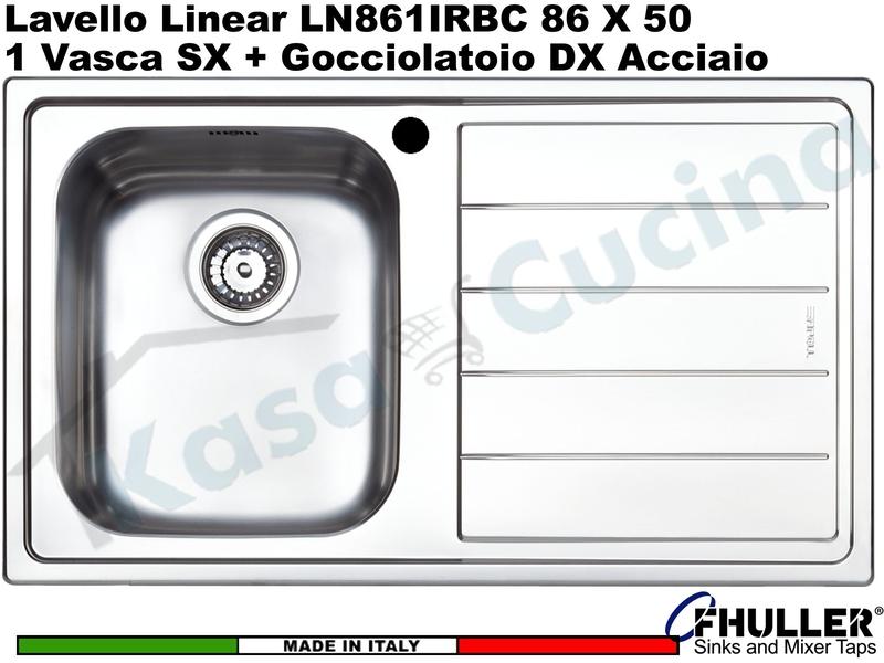 Lavello Apell Linear Plus LNP861IRBC 86X50 1 Vasca SX + Gocciolatoio DX Acciaio