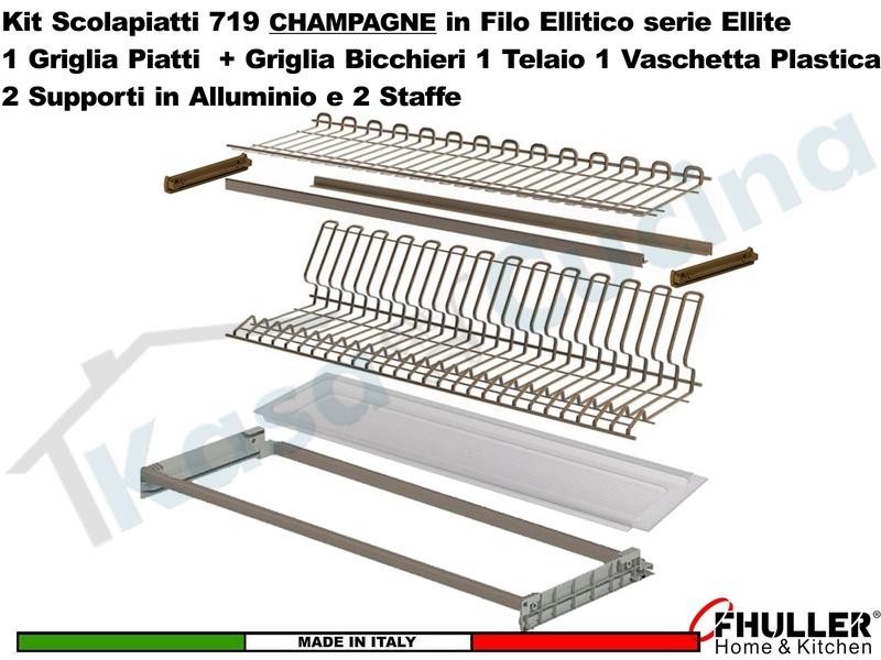 FHULLER Scolapiatti 719 Pensile 45 Telaio Vaschetta Supporti e Staffe CHAMPAGNE